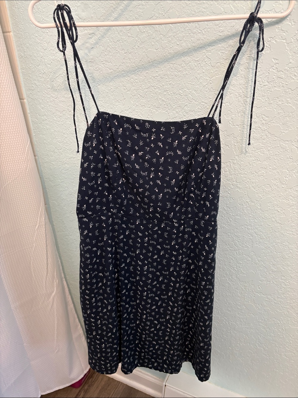 Old Navy Navy Blue Floral Midi Dress with White Print